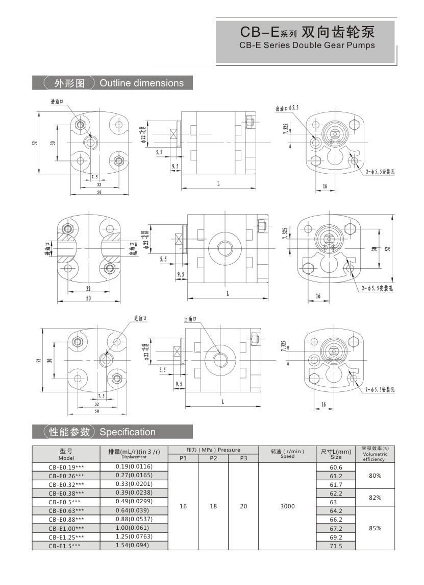 CB-E Series of bi-directional gear pump